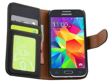 Samsung Galaxy Core Prime Slim Synthetic Leather Wallet Case with Stand - Classic Black