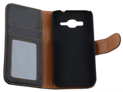 Samsung Galaxy Core Prime Slim Synthetic Leather Wallet Case with Stand - Classic Black