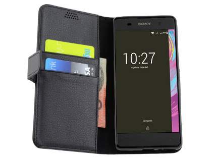 Slim Synthetic Leather Wallet Case with Stand for Sony Xperia XA - Classic Black