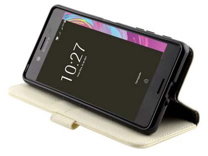 Slim Synthetic Leather Wallet Case with Stand for Sony Xperia X Performance - Pearl White