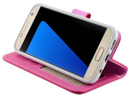 Synthetic Leather Wallet Case with Stand for Samsung Galaxy S7 - Hot Pink