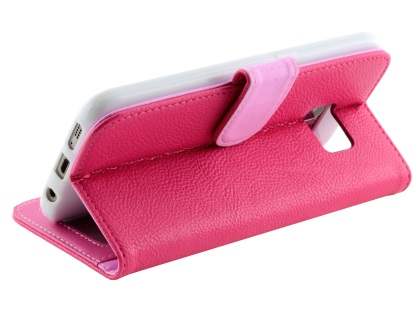 Synthetic Leather Wallet Case with Stand for Samsung Galaxy S7 - Hot Pink