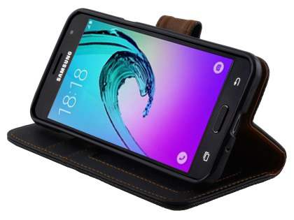 Samsung Galaxy J3 (2016) Synthetic Leather Wallet Case with Stand - Classic Black