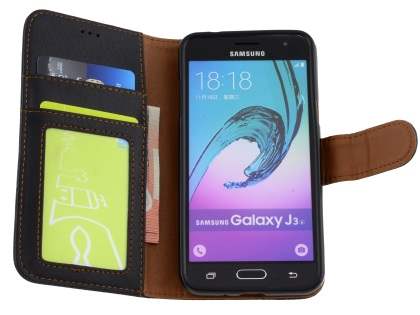 Samsung Galaxy J3 (2016) Synthetic Leather Wallet Case with Stand - Classic Black