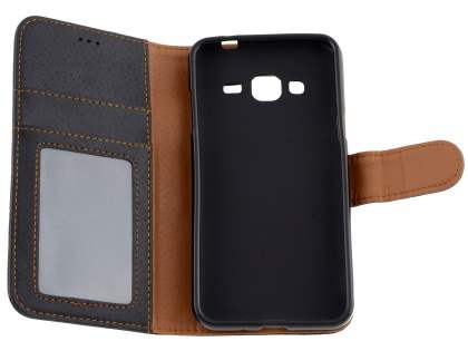 Samsung Galaxy J3 (2016) Synthetic Leather Wallet Case with Stand - Classic Black