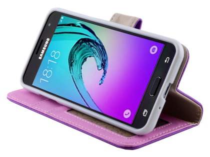 Samsung Galaxy J3 (2016) Synthetic Leather Wallet Case with Stand - Purple