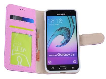 Samsung Galaxy J3 (2016) Synthetic Leather Wallet Case with Stand - Purple
