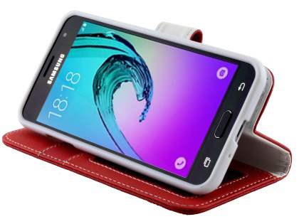 Samsung Galaxy J3 (2016) Synthetic Leather Wallet Case with Stand - Red