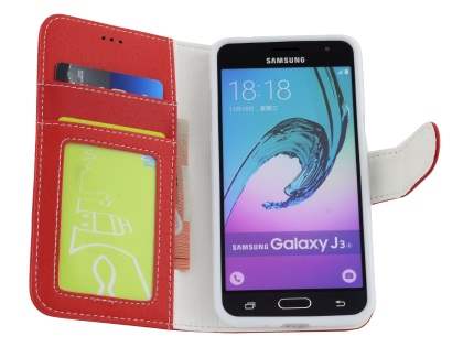 Samsung Galaxy J3 (2016) Synthetic Leather Wallet Case with Stand - Red