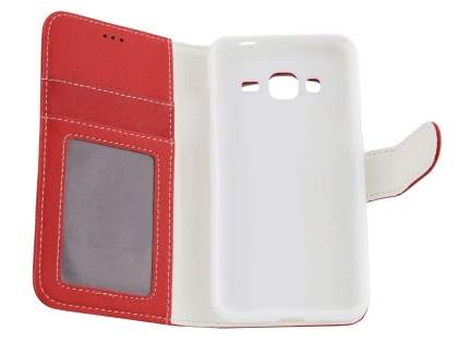 Samsung Galaxy J3 (2016) Synthetic Leather Wallet Case with Stand - Red
