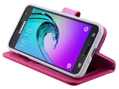 Samsung Galaxy J3 (2016) Synthetic Leather Wallet Case with Stand - Pink