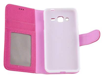 Samsung Galaxy J3 (2016) Synthetic Leather Wallet Case with Stand - Pink