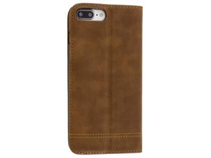 Slim Synthetic Leather Portfolio Case with Stand for iPhone 8 Plus/7 Plus - Chocolate