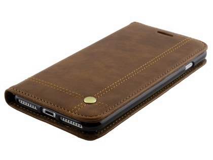 Slim Synthetic Leather Portfolio Case with Stand for iPhone 8 Plus/7 Plus - Chocolate