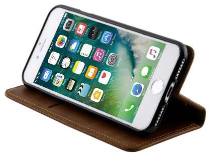 Slim Synthetic Leather Portfolio Case with Stand for iPhone 8 Plus/7 Plus - Chocolate