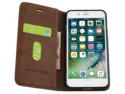 Slim Synthetic Leather Portfolio Case with Stand for iPhone 8 Plus/7 Plus - Chocolate