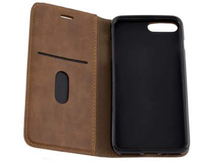 Slim Synthetic Leather Portfolio Case with Stand for iPhone 8 Plus/7 Plus - Chocolate