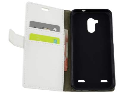 Slim Synthetic Leather Wallet Case with Stand for ZTE Blitz - White