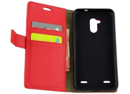 Slim Synthetic Leather Wallet Case with Stand for ZTE Blitz - Red
