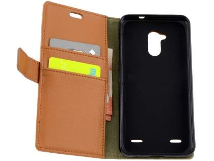 Slim Synthetic Leather Wallet Case with Stand for ZTE Blitz - Brown