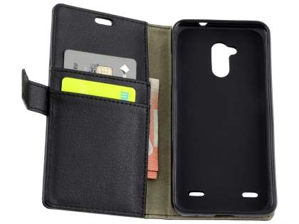 Slim Synthetic Leather Wallet Case with Stand for ZTE Blitz - Classic Black