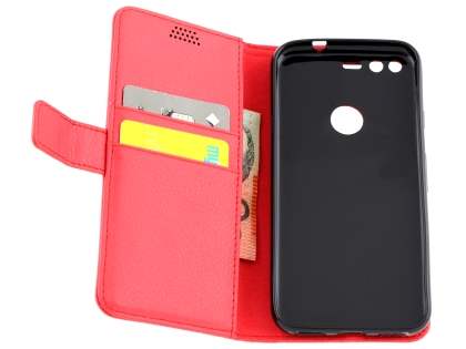 Slim Synthetic Leather Wallet Case with Stand for Google Pixel - Red