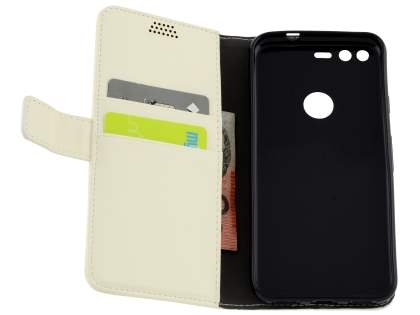 Slim Synthetic Leather Wallet Case with Stand for Google Pixel XL - White