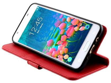 Synthetic Leather Wallet Case with Stand for Samsung Galaxy J5 Prime - Red