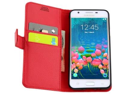 Synthetic Leather Wallet Case with Stand for Samsung Galaxy J5 Prime - Red
