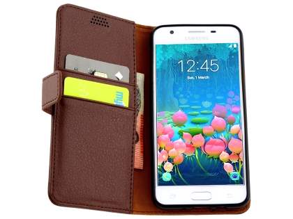 Synthetic Leather Wallet Case with Stand for Samsung Galaxy J5 Prime - Brown