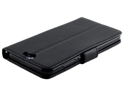HTC Telstra Signature Premium Synthetic Leather Wallet Case with Stand - Classic Black