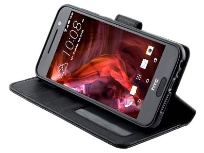 HTC Telstra Signature Premium Synthetic Leather Wallet Case with Stand - Classic Black