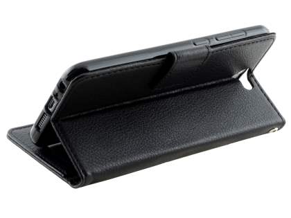 HTC Telstra Signature Premium Synthetic Leather Wallet Case with Stand - Classic Black