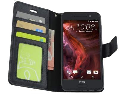HTC Telstra Signature Premium Synthetic Leather Wallet Case with Stand - Classic Black