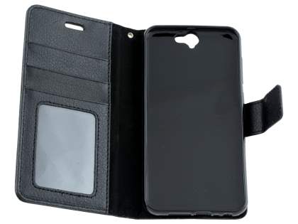 HTC Telstra Signature Premium Synthetic Leather Wallet Case with Stand - Classic Black