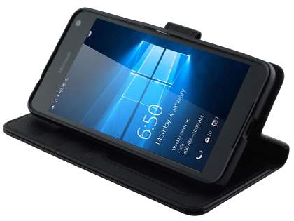Slim Synthetic Leather Wallet Case with Stand for Microsoft Lumia 650 - Black