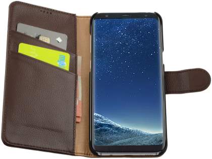 Premium Leather Wallet Case for Samsung Galaxy S8+ - Brown