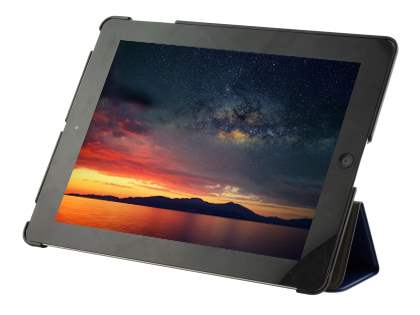 Premium Slim Synthetic Leather Flip Case with Stand for iPad 2/3/4 - Navy Blue