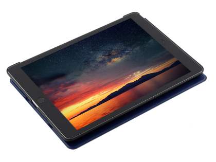 Premium Slim Synthetic Leather Flip Case with Stand for iPad 6th/5th Gen - Navy Blue/Black