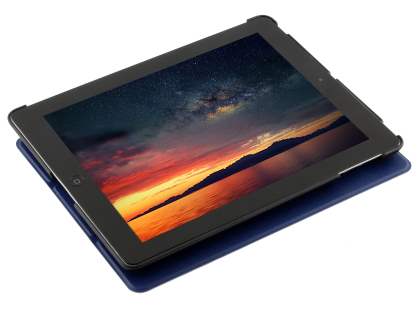 Premium Slim Synthetic Leather Flip Case with Stand for iPad 2/3/4 - Navy Blue