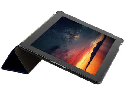 Premium Slim Synthetic Leather Flip Case with Stand for iPad 2/3/4 - Navy Blue