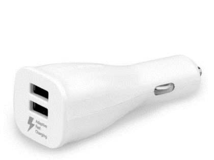 Samsung Adaptive Fast Charging USB-A Dual-Port Car Charger with USB-C Cable - White