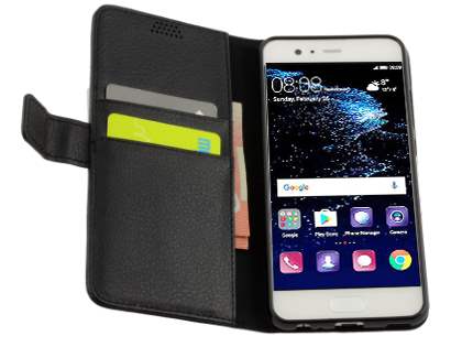 Synthetic Leather Wallet Case with Stand for Huawei P10 - Classic Black