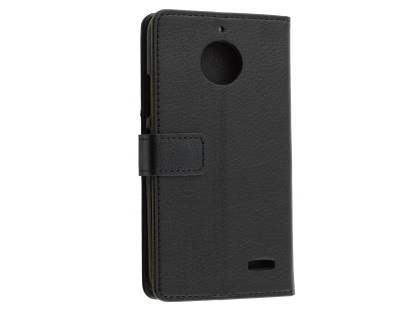 Slim Synthetic Leather Wallet Case with Stand for Motorola Moto E4 - Classic Black Leather Wallet Case