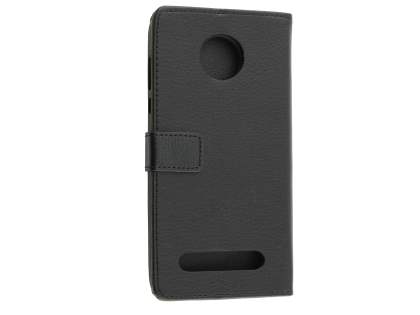 Slim Synthetic Leather Wallet Case with Stand for Motorola Z2 Play - Classic Black Leather Wallet Case
