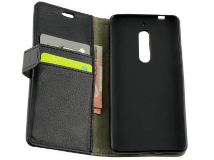 Synthetic Leather Wallet Case with Stand for Nokia 5 - Classic Black