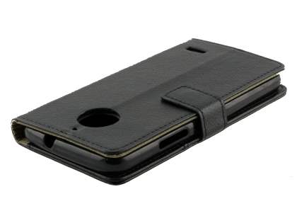 Slim Synthetic Leather Wallet Case with Stand for Motorola Moto E4 - Classic Black