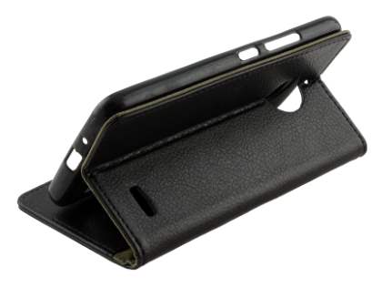 Slim Synthetic Leather Wallet Case with Stand for Motorola Moto E4 - Classic Black