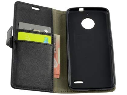 Slim Synthetic Leather Wallet Case with Stand for Motorola Moto E4 - Classic Black