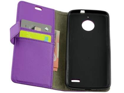 Slim Synthetic Leather Wallet Case with Stand for Motorola Moto E4 - Purple